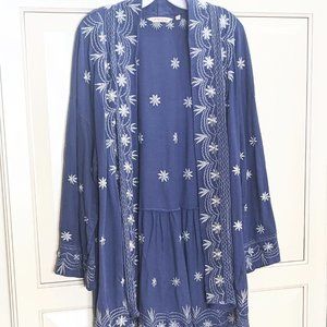 Soft Surroundings Jovie Topper Embroidered Cobalt Blue Jacket Cardigan Topper LG